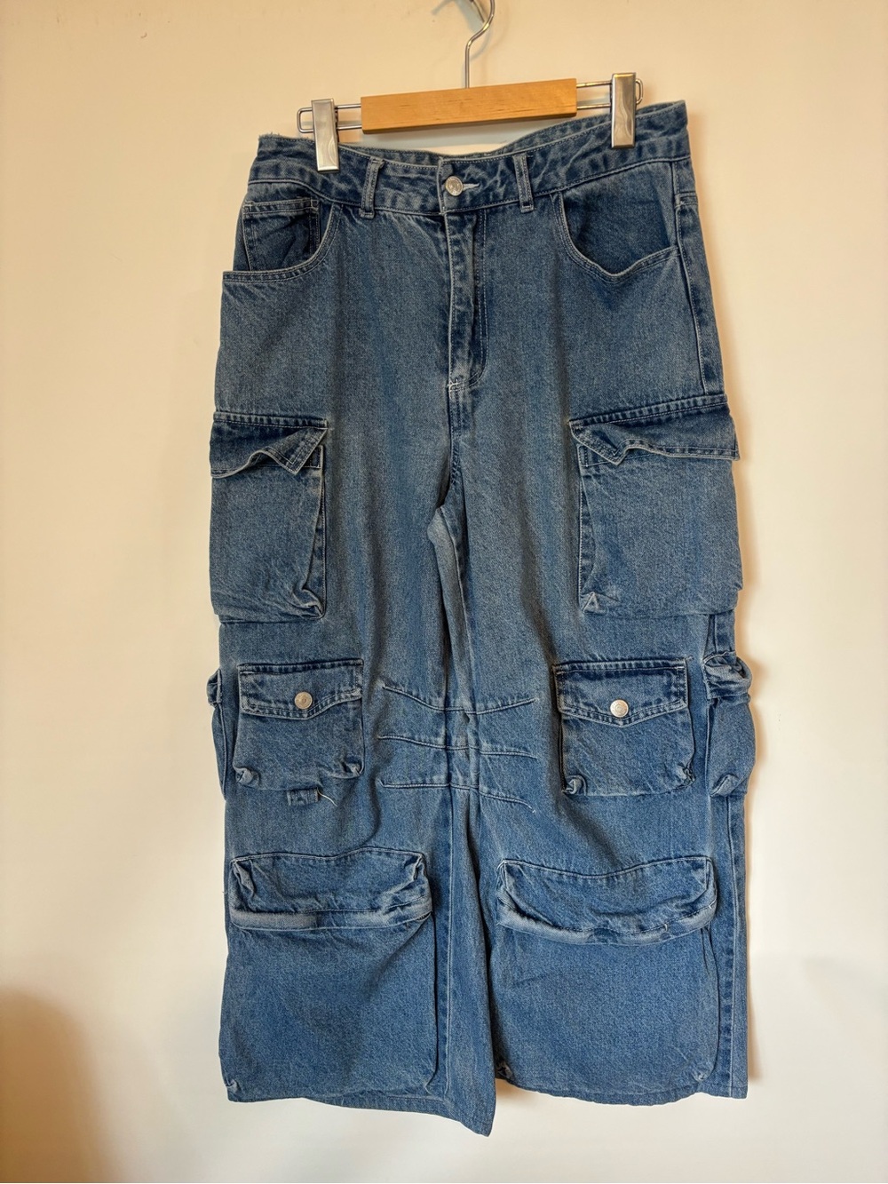 Forever 21 Blue Wide-Leg Cargo Jeans